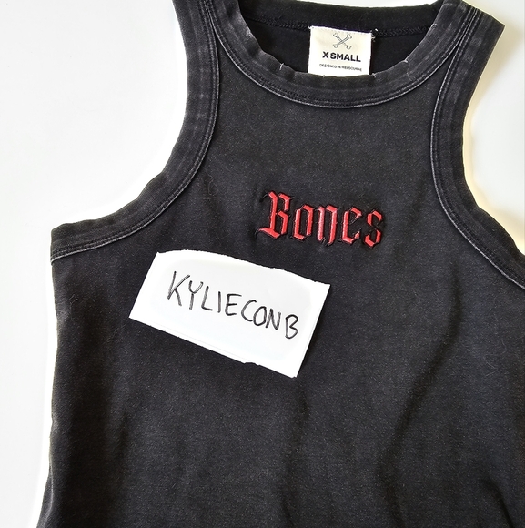 Bones Xs Black Sleeveless Tank Top with Red Embroidered Detail - Picture 7 of 8